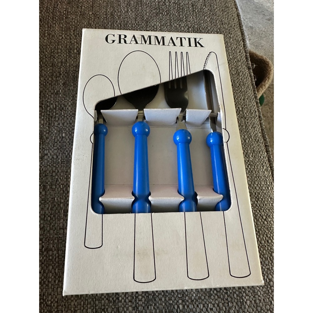 IKEA Grammatik Flatware Set Blue Handles Stainless Steel 24 Piece NIP